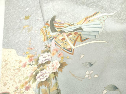 平和屋着物●訪問着　友禅　女人花文　暈し染め　金彩　正絹　逸品　AABG5325cs