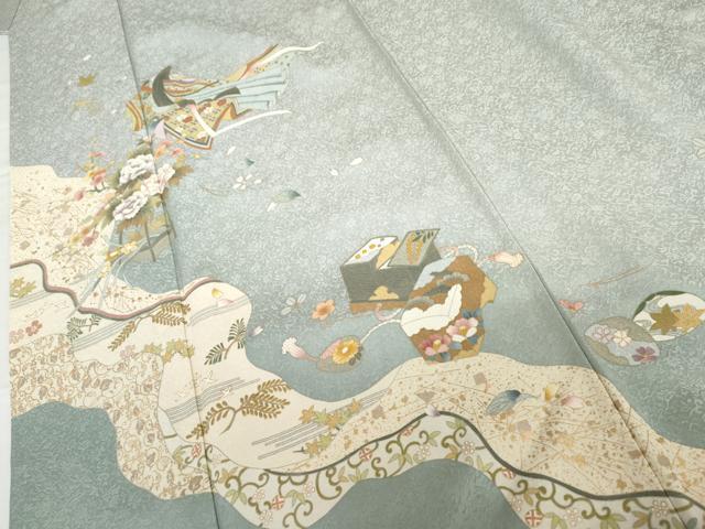 平和屋着物●訪問着　友禅　女人花文　暈し染め　金彩　正絹　逸品　AABG5325cs