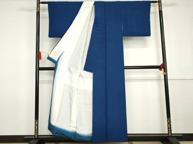 平和屋着物●藍染師　蓬菜正　小紋　藍　草花文　正絹　逸品　AABG5327cs