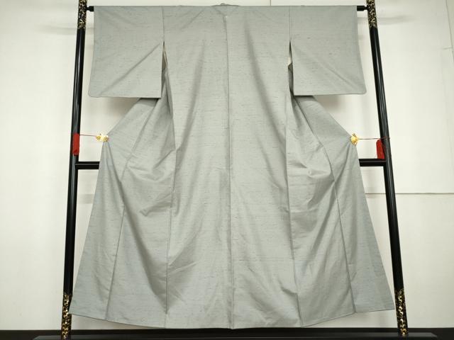 平和屋着物●石川県指定無形文化財　牛首紬　白山工房　手織り　色無地　湊鼠色　正絹　逸品　AABG5330cs