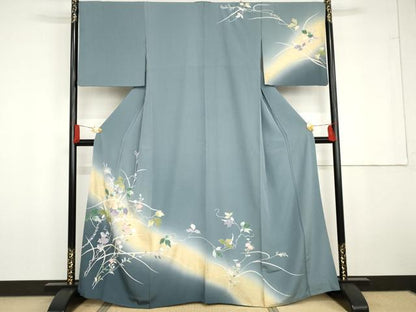 平和屋着物●訪問着　友禅　蔦の葉花文　暈し染め　金銀彩　正絹　逸品　AABG5332cs