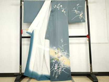 平和屋着物●訪問着　友禅　蔦の葉花文　暈し染め　金銀彩　正絹　逸品　AABG5332cs