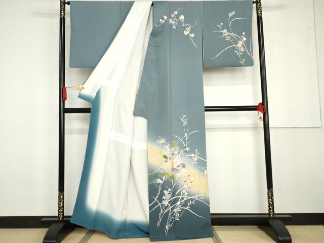 平和屋着物●訪問着　友禅　蔦の葉花文　暈し染め　金銀彩　正絹　逸品　AABG5332cs