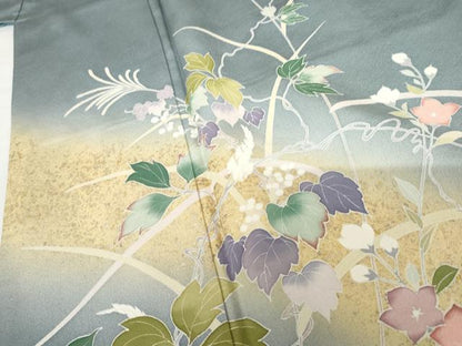 平和屋着物●訪問着　友禅　蔦の葉花文　暈し染め　金銀彩　正絹　逸品　AABG5332cs
