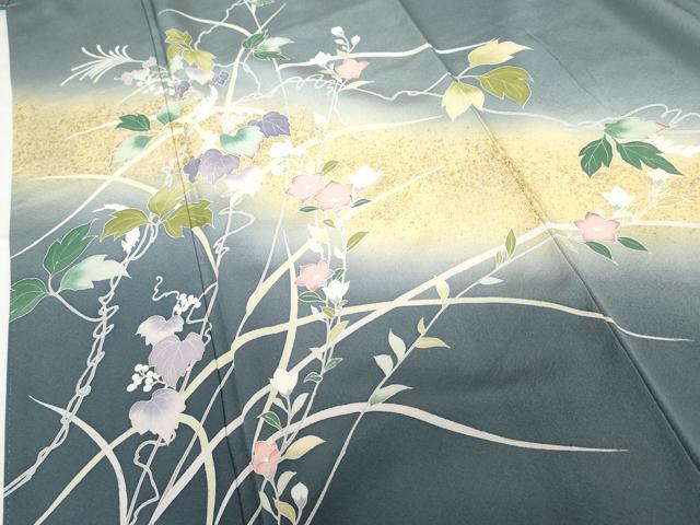 平和屋着物●訪問着　友禅　蔦の葉花文　暈し染め　金銀彩　正絹　逸品　AABG5332cs