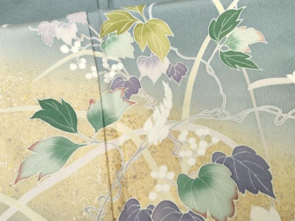 平和屋着物●訪問着　友禅　蔦の葉花文　暈し染め　金銀彩　正絹　逸品　AABG5332cs