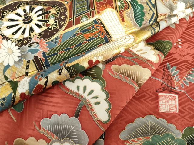 平和屋着物●英王室献上友禅作家　木下勝功　振袖　駒刺繍　御所車人物吉祥花車文　金彩　正絹　逸品　AABG5333cs