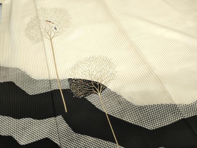 平和屋着物●染織作家　染織デザイナー　大島明　訪問着　枝木に休み鳥　金彩　正絹　逸品　AABG5348cs
