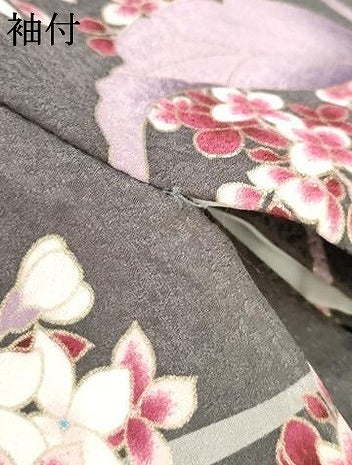 平和屋着物●小振袖　二尺袖　花蝶文　金彩　洗える着物　AABG5358cs