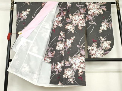 平和屋着物●小振袖　二尺袖　花蝶文　金彩　洗える着物　AABG5358cs