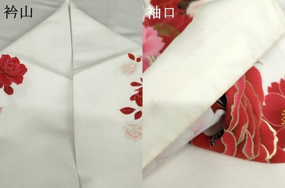 平和屋着物●小振袖　二尺袖　草花文　薔薇　バラ　暈し染め　金彩　洗える着物　AABG5364cs