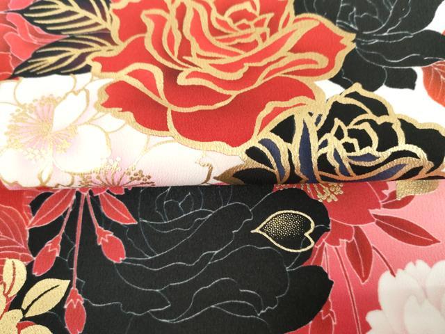 平和屋着物●小振袖　二尺袖　草花文　薔薇　バラ　暈し染め　金彩　洗える着物　AABG5364cs
