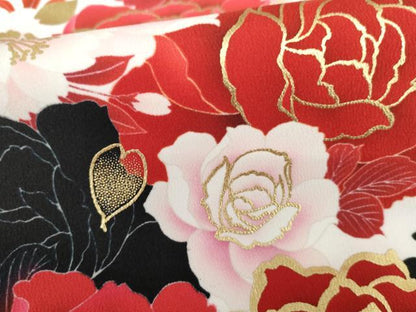 平和屋着物●小振袖　二尺袖　草花文　薔薇　バラ　暈し染め　金彩　洗える着物　AABG5364cs