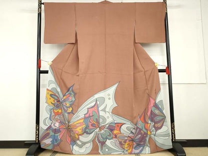 平和屋着物●染色の魔術師　染乃座・大久保玄才　そめのざ玄才　色留訪問着　舞蝶文　正絹　逸品　AABG5365cs