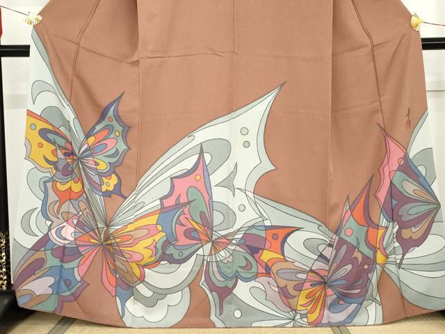 平和屋着物●染色の魔術師　染乃座・大久保玄才　そめのざ玄才　色留訪問着　舞蝶文　正絹　逸品　AABG5365cs