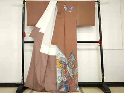 平和屋着物●染色の魔術師　染乃座・大久保玄才　そめのざ玄才　色留訪問着　舞蝶文　正絹　逸品　AABG5365cs