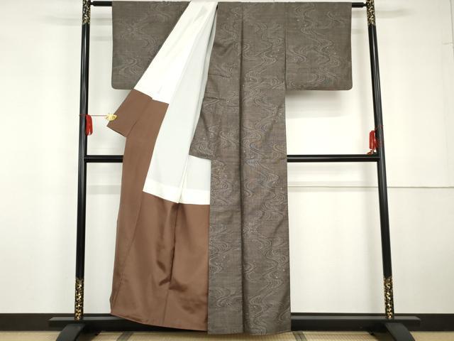 平和屋着物●本場大島紬　泥染め　カタス9マルキ　流水文　正絹　逸品　AABG5367cs
