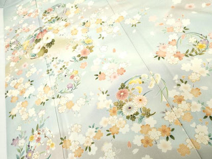 平和屋着物●訪問着　友禅　重ね山花丸文　暈し染め　金彩　正絹　逸品　AABG5380cs