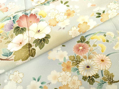 平和屋着物●訪問着　友禅　重ね山花丸文　暈し染め　金彩　正絹　逸品　AABG5380cs