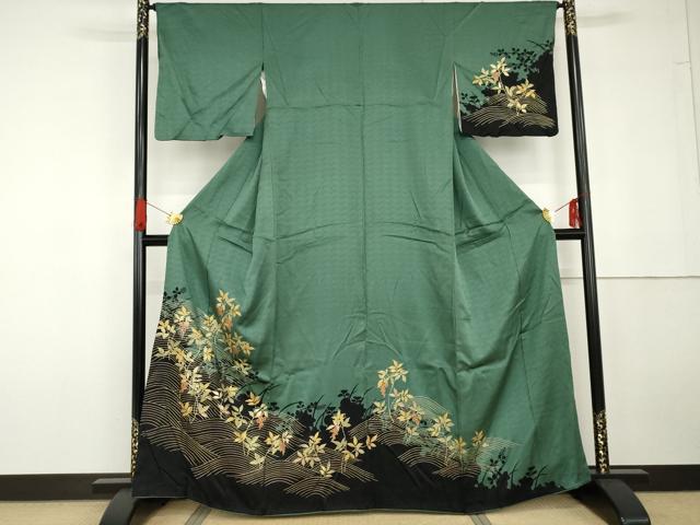 平和屋着物●訪問着　立波枝葉文　金彩　正絹　逸品　AABG5387cs