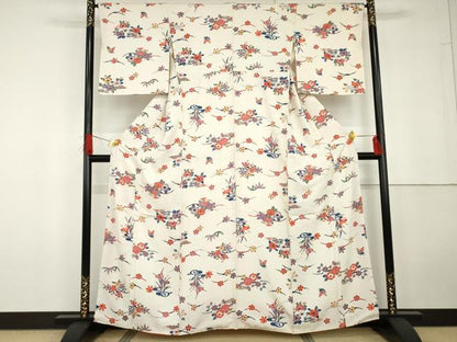 平和屋着物●上質な小紋　型染め　花蝶文　正絹　逸品　AABG5389cs