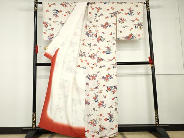 平和屋着物●上質な小紋　型染め　花蝶文　正絹　逸品　AABG5389cs