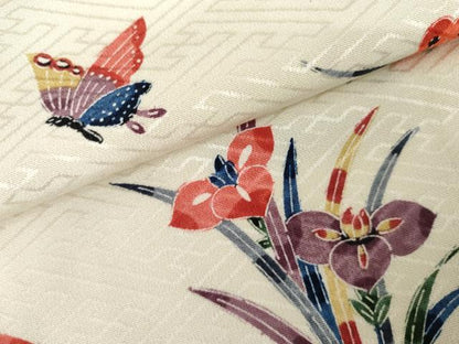 平和屋着物●上質な小紋　型染め　花蝶文　正絹　逸品　AABG5389cs