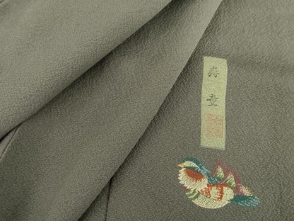 平和屋着物●上質な色無地　作家物　藍海松茶色　正絹　逸品　AABG5394cs