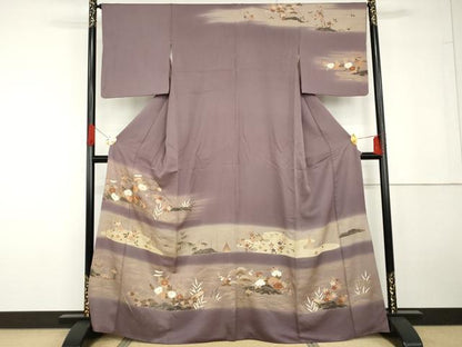 平和屋着物●訪問着　駒刺繍　立波花船文　暈し染め　金彩　正絹　逸品　AABG5395cs
