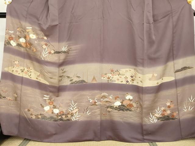 平和屋着物●訪問着　駒刺繍　立波花船文　暈し染め　金彩　正絹　逸品　AABG5395cs