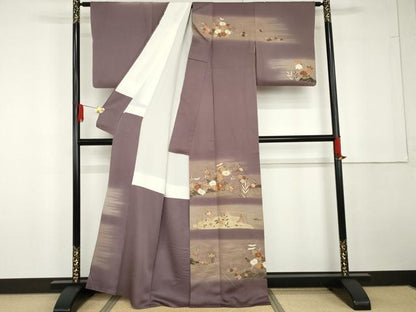 平和屋着物●訪問着　駒刺繍　立波花船文　暈し染め　金彩　正絹　逸品　AABG5395cs