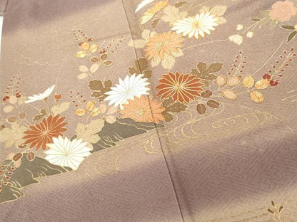 平和屋着物●訪問着　駒刺繍　立波花船文　暈し染め　金彩　正絹　逸品　AABG5395cs