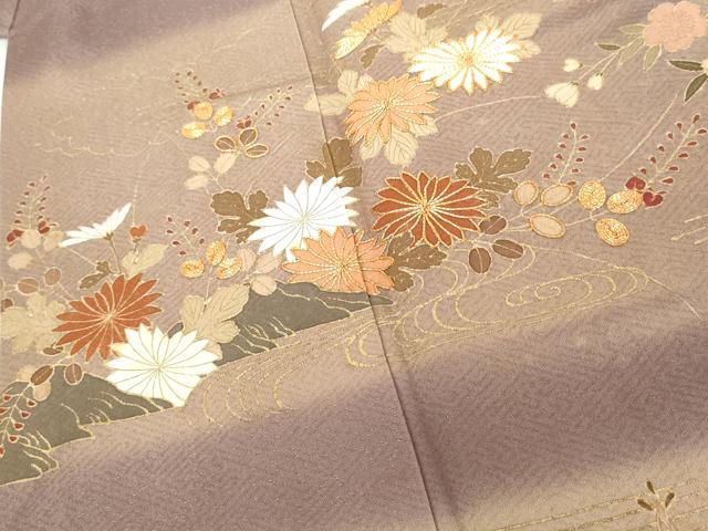 平和屋着物●訪問着　駒刺繍　立波花船文　暈し染め　金彩　正絹　逸品　AABG5395cs
