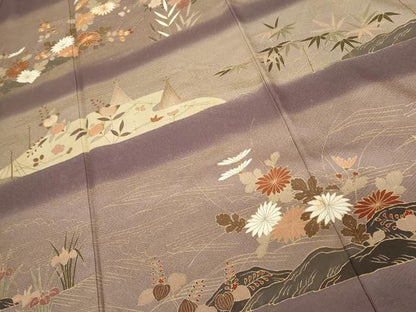 平和屋着物●訪問着　駒刺繍　立波花船文　暈し染め　金彩　正絹　逸品　AABG5395cs