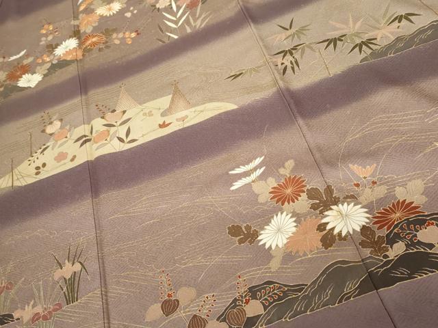 平和屋着物●訪問着　駒刺繍　立波花船文　暈し染め　金彩　正絹　逸品　AABG5395cs