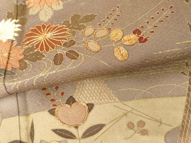 平和屋着物●訪問着　駒刺繍　立波花船文　暈し染め　金彩　正絹　逸品　AABG5395cs