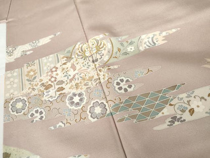 平和屋着物●訪問着　友禅　駒刺繍　鳳凰吉祥花唐草文　金彩　正絹　逸品　AABG5396cs