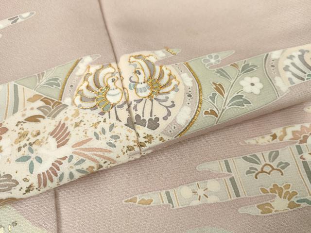 平和屋着物●訪問着　友禅　駒刺繍　鳳凰吉祥花唐草文　金彩　正絹　逸品　AABG5396cs