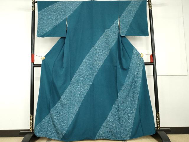 平和屋着物●訪問着　藍　芝花文　正絹　逸品　AABG5401cs