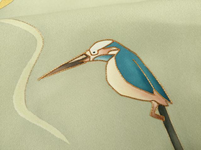 平和屋着物●訪問着　駒刺繍　枝に休み鳥　金彩　正絹　逸品　AABG5402cs