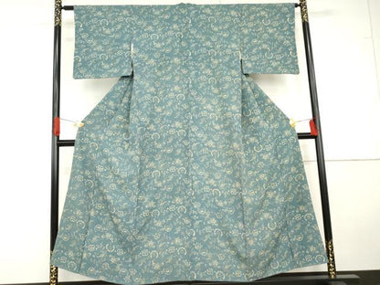 平和屋着物●上質な小紋　藍　型染め　ふくら雀　正絹　逸品　AABG5403cs