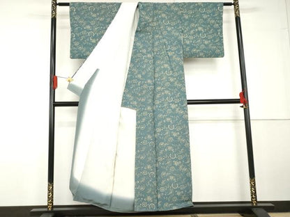 平和屋着物●上質な小紋　藍　型染め　ふくら雀　正絹　逸品　AABG5403cs