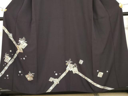 平和屋着物●訪問着　駒刺繍　色紙重ね花鳥文　金彩　正絹　逸品　AABG5409cs