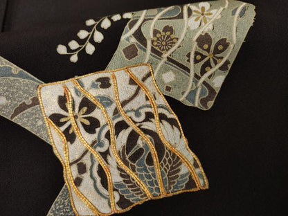 平和屋着物●訪問着　駒刺繍　色紙重ね花鳥文　金彩　正絹　逸品　AABG5409cs
