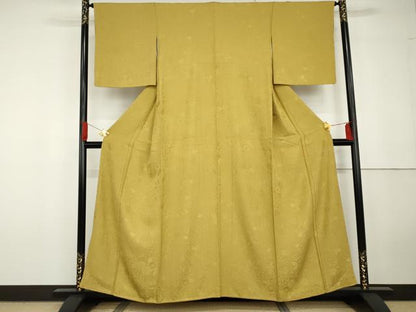 平和屋着物●上質な色無地　辻が花地紋　芥子色　やまと誂製　正絹　逸品　未使用　AABG5410cs