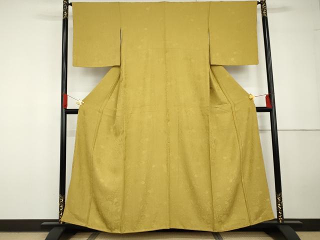 平和屋着物●上質な色無地　辻が花地紋　芥子色　やまと誂製　正絹　逸品　未使用　AABG5410cs