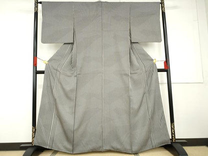 平和屋着物●上質な小紋　縞　正絹　逸品　AABG5413cs