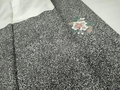 平和屋着物●訪問着　枝花文　たたき染め　黒地　金彩　正絹　逸品　AABG5414cs