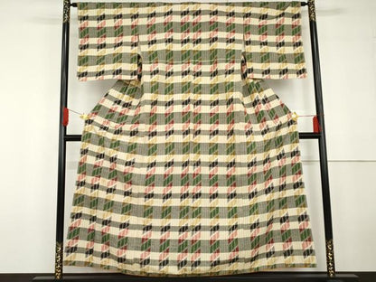 平和屋着物●上質な紬　変わり格子　高島屋扱い　正絹　逸品　AABG5418cs