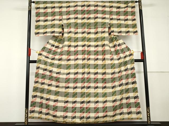 平和屋着物●上質な紬　変わり格子　高島屋扱い　正絹　逸品　AABG5418cs